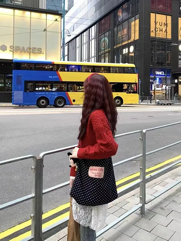 

Korean Sle Large Capaci Vintage Polka Dot Corduroy Tote Bag Crossbody Bag for Girls Students Cute Versatile Single ould...