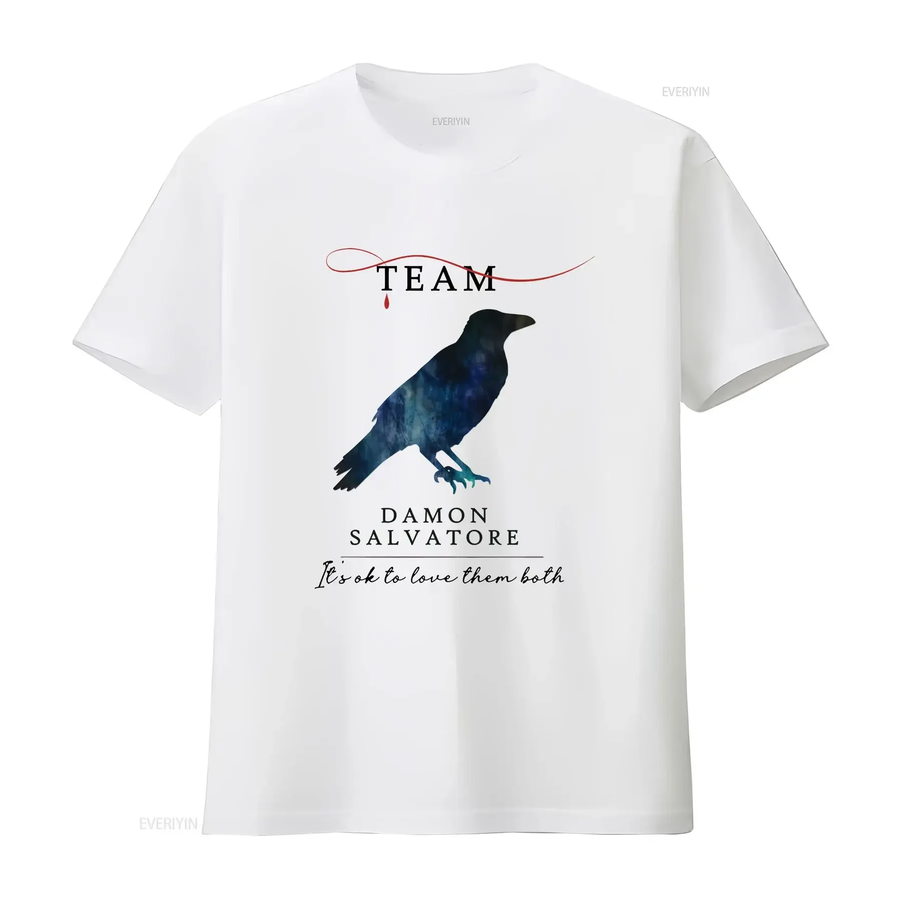 Team Damon t shirt salvatore hello brother vampire diaries vintage Washed streetwear Stylish Unisex Soft Breathable Casual