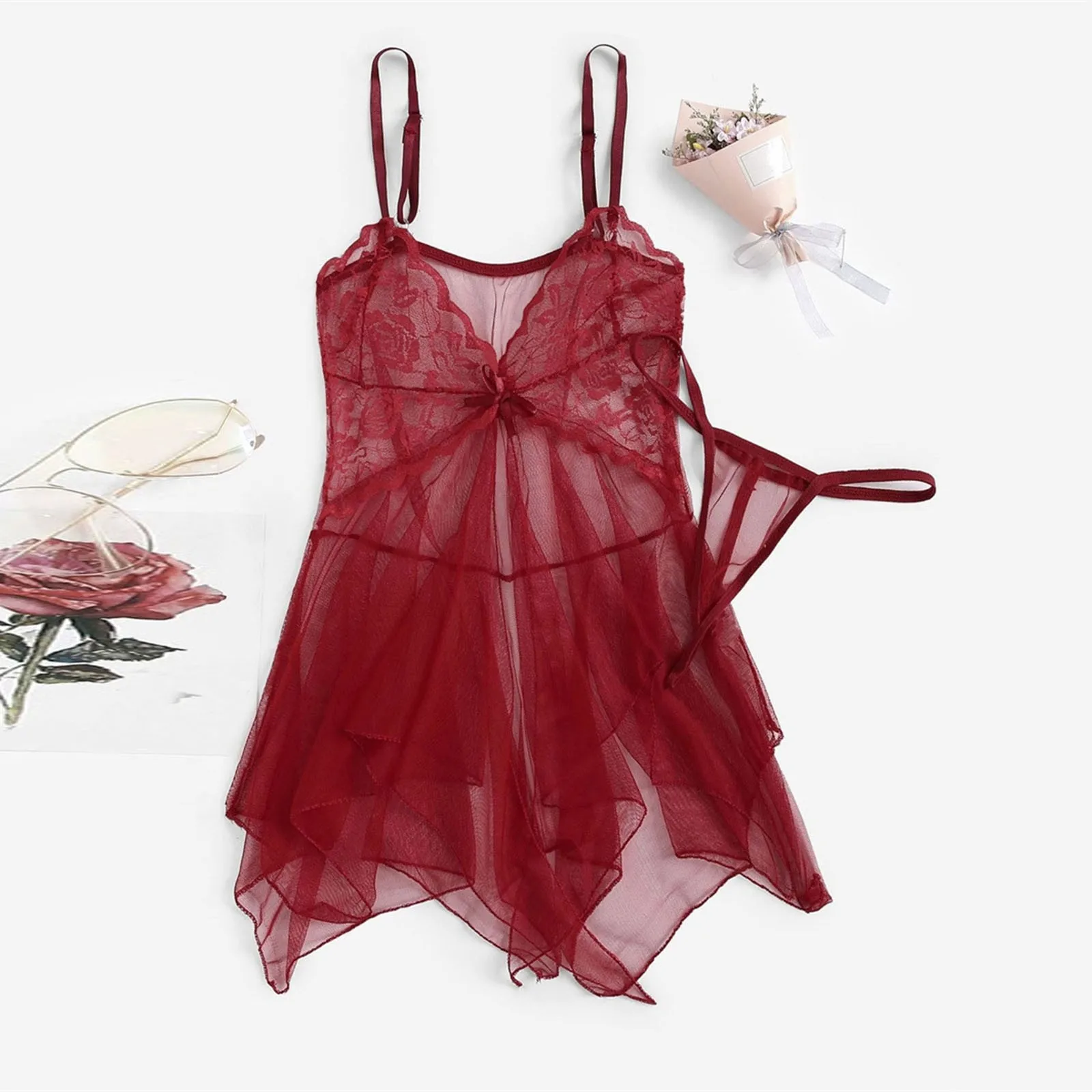 Sexy Lingerie Women Lace Bodysuit Elegant Reverie Sex Lingerie Transparent Thong Set Teddy Costumes Babydoll Dress Nightwear