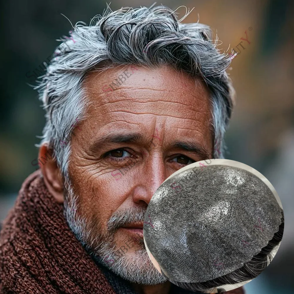 

Системы замещения волос для мужчин с натуральной линией роста волос, 30 мм, волнистые, из натуральных человеческих волос, для замещения лысин, на основе инъекционной кожи, оттенки 1B65, 1B80, серые пряди