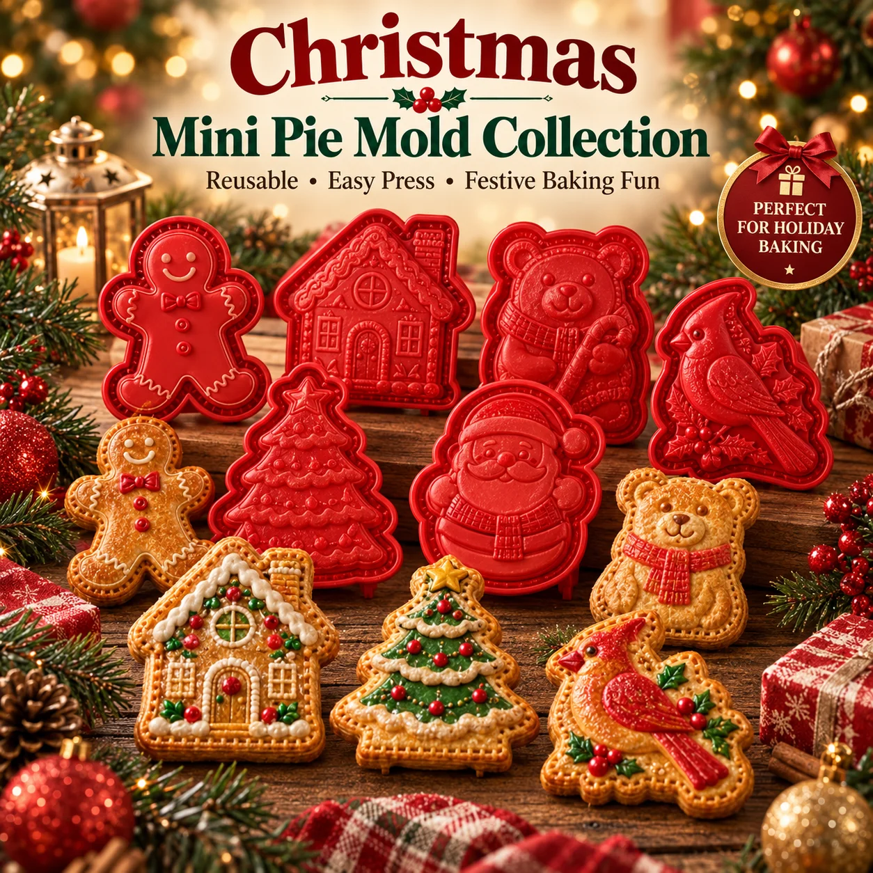 Christmas Mini Pie Mold Silicone Cookie Cutter Santa Sleigh Gingerbread House Snowman Reusable Holiday Baking Press Tool