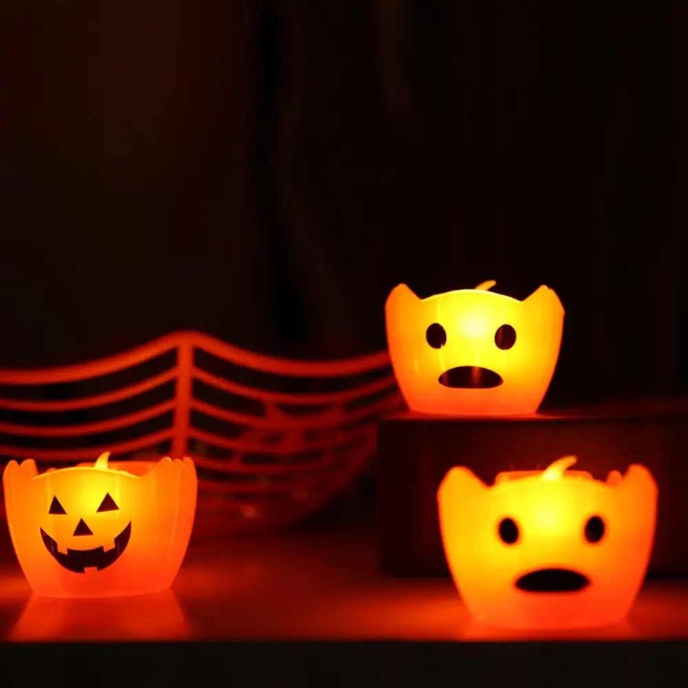 Home Decor Halloween Skull Candle Holder Halloween Led Pumpkin Candle Lights Set for Indoor Outdoor Fall Decor 6 Pack Flameless