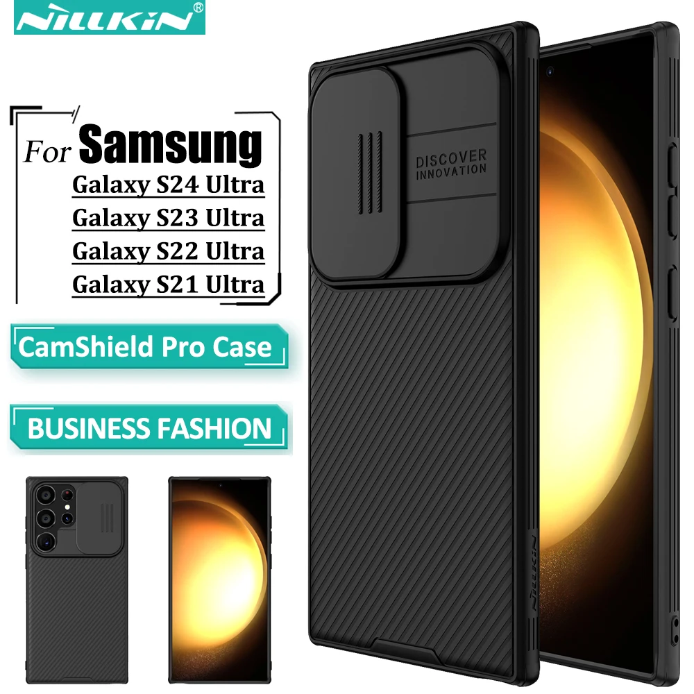 Nillkin for Samsung Galaxy S24 Ultra S23 S22 S21 Ultra CamShield Pro Phone Case, PC+TPU with Sliding Camera Cover, Black