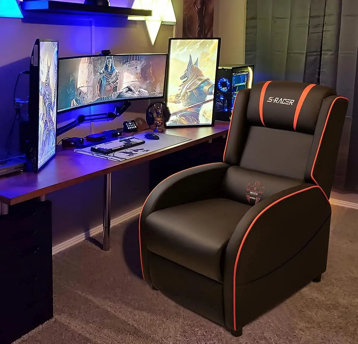 Gaming Massage Liegestuhl Rennstil Einzel Wohnzimmer Sofa Liege Pu Leder Liege Sitz Theater Sitzplätze (rot)
