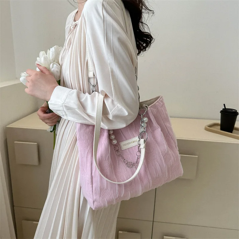 Fashion Canvas Tote Bag Women Temperament Chain Underarm Shoulder Bolso Mujer Ins Large Capacity Exquisite Sac A Mains Femme