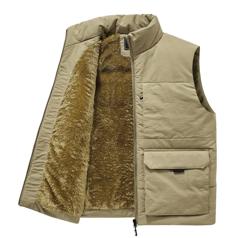 

Large size 6XL Winter Warm Sleeveless Leisure Down Cotton-Padded Vest Coat Thickened Vests Fashion Many Pocket Jacket Men