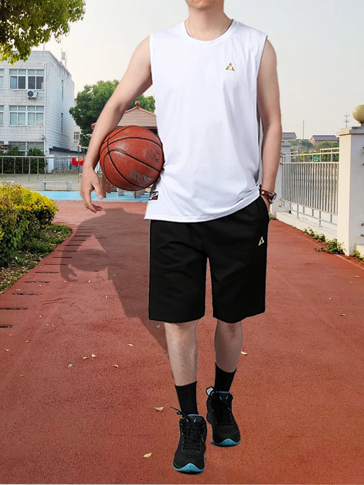 

Мужской хлопковый спортивный костюм для баскетбола, летний новый комплект: свободный крой, для бега, повседневный, с жилетом и шортами
