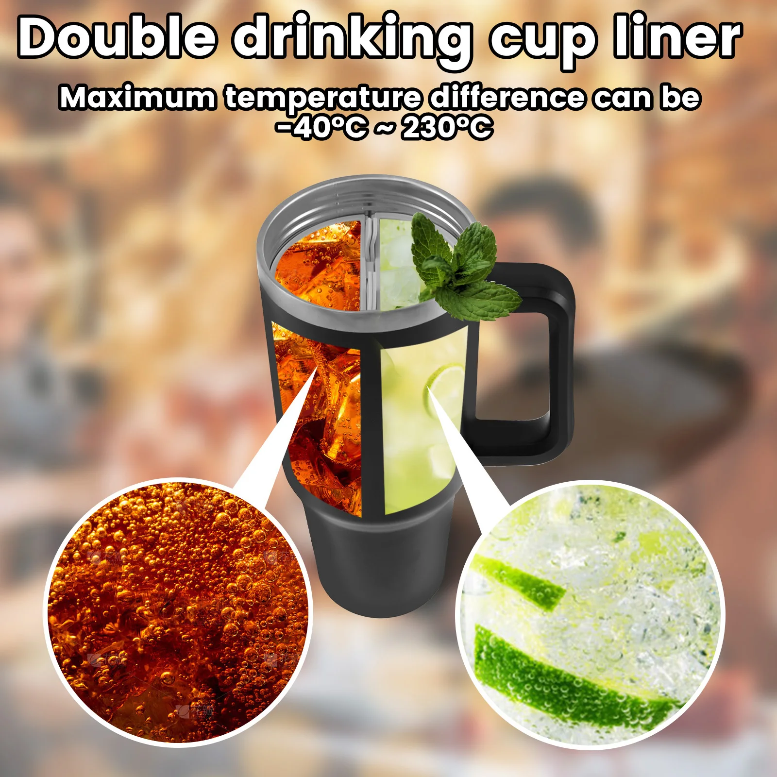 2-in-1 Drink Separator Silicone Liner for Stanley Cup 40 oz Cup Divider Accessories Inner Cup Section Tray for Dual-Sided Drink