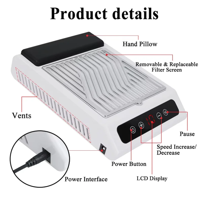 

B64B-Adjustable-Speed Rechargeable Nail Dust Collector 100W-High-Power With Filter EU EU Plug