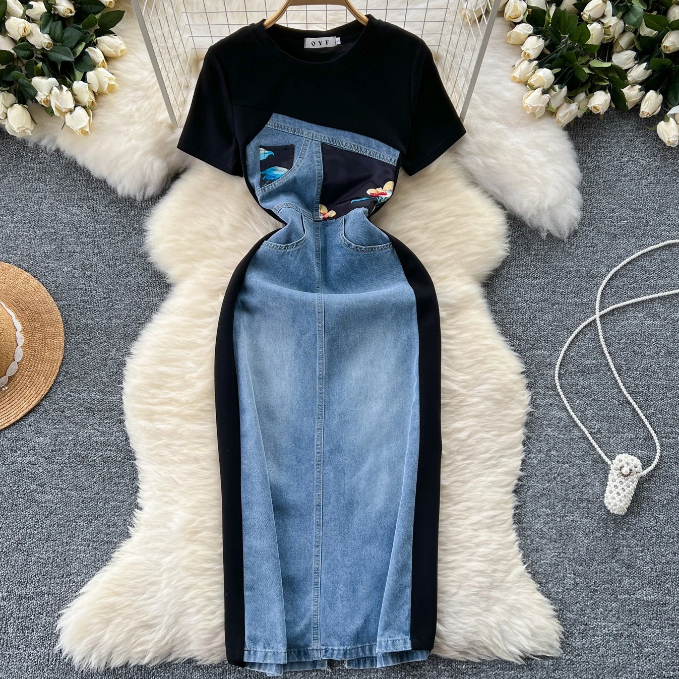 

Long Dress Women Denim Dresses High Waist Vestidos Streetwear Round Neck Short Sleeve Elegant Work Punk Y2k Work Summer 2025
