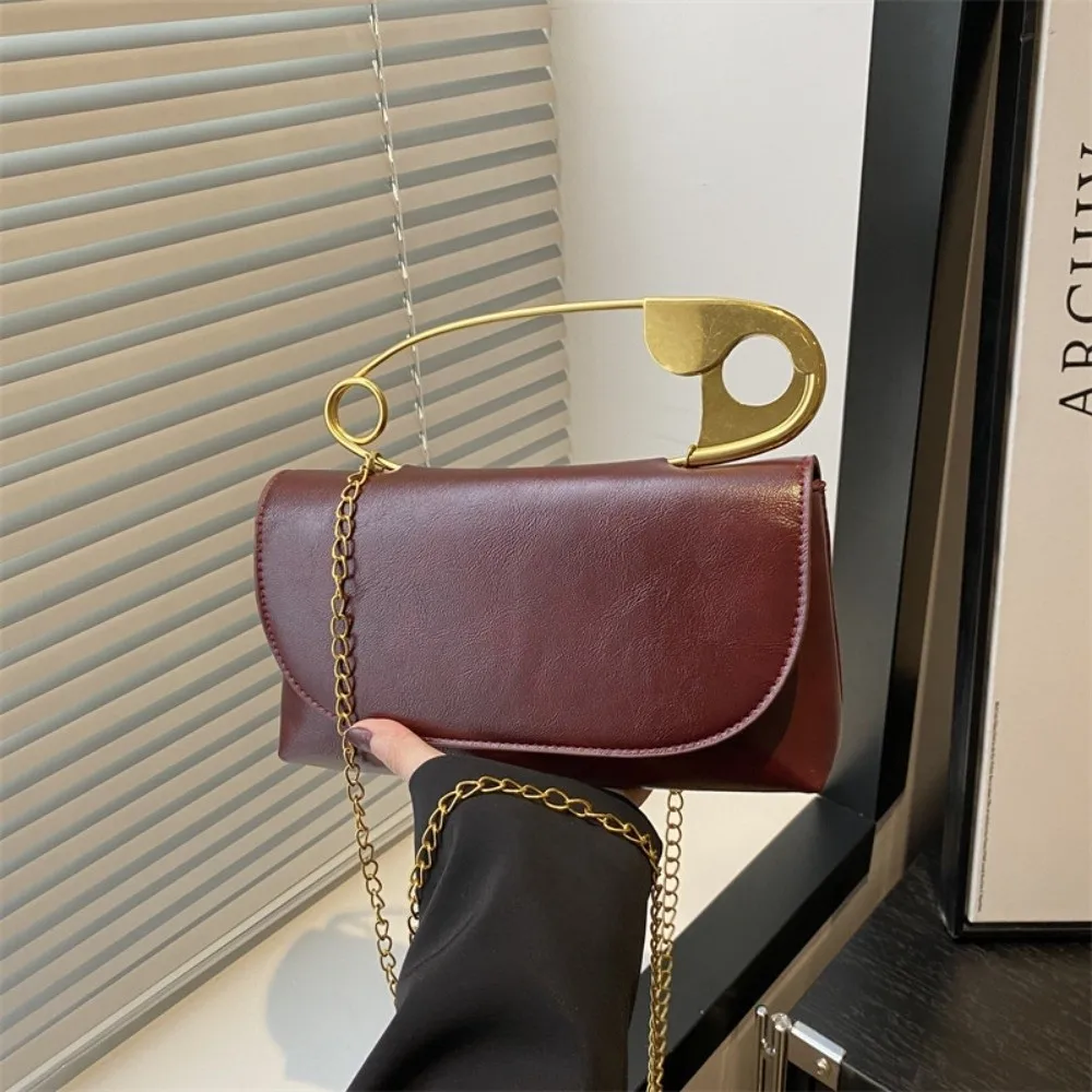 New PU Paper Clip Handbag Vintage Style Small Square Shoulder Messenger Bag Versatile Personality Crossbody Bag Dinner Occasion