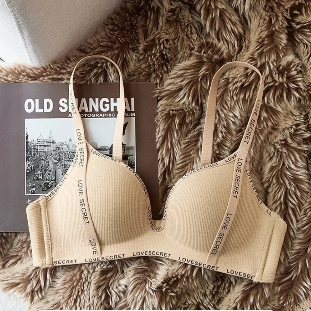 English Letter Wireless Deep V Bra Close-fitting Anti-sagging Push Up Underwear Gathered Breasts Adjustable Seamless Bras Yoga