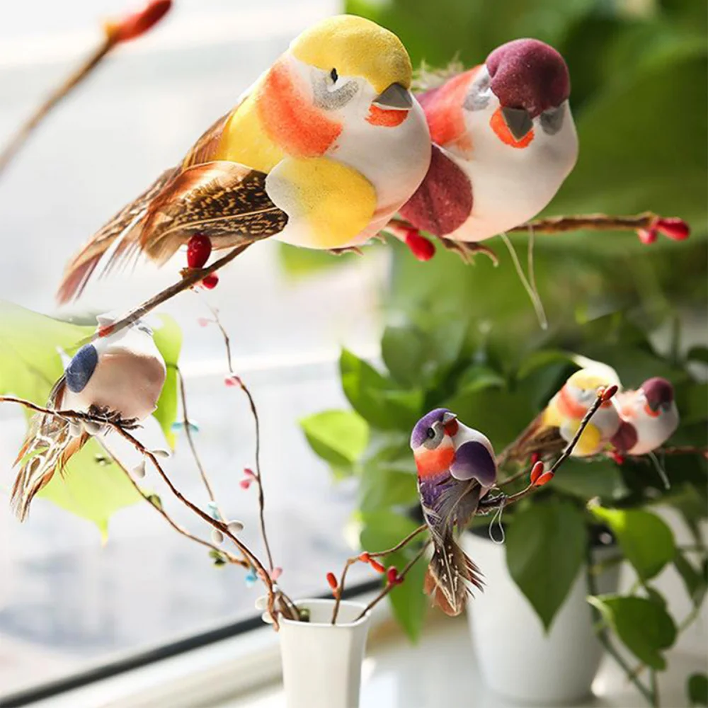 6PCS Artificial Feather Bird Fake Birds Christmas Decoration Foam Animal Wedding Home Garden Ornament Gift Craft Bird Model