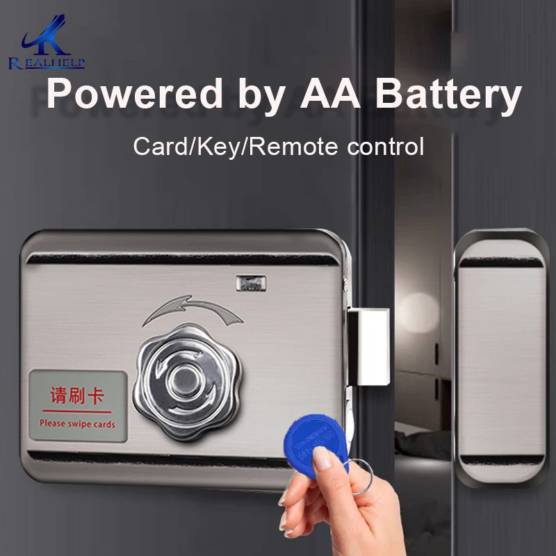 No Wiring Swipe Card Lock Electronic Deadbolt Door Lock, Remote Control Door Lock Anti-Theft Home Security Keyless Entry