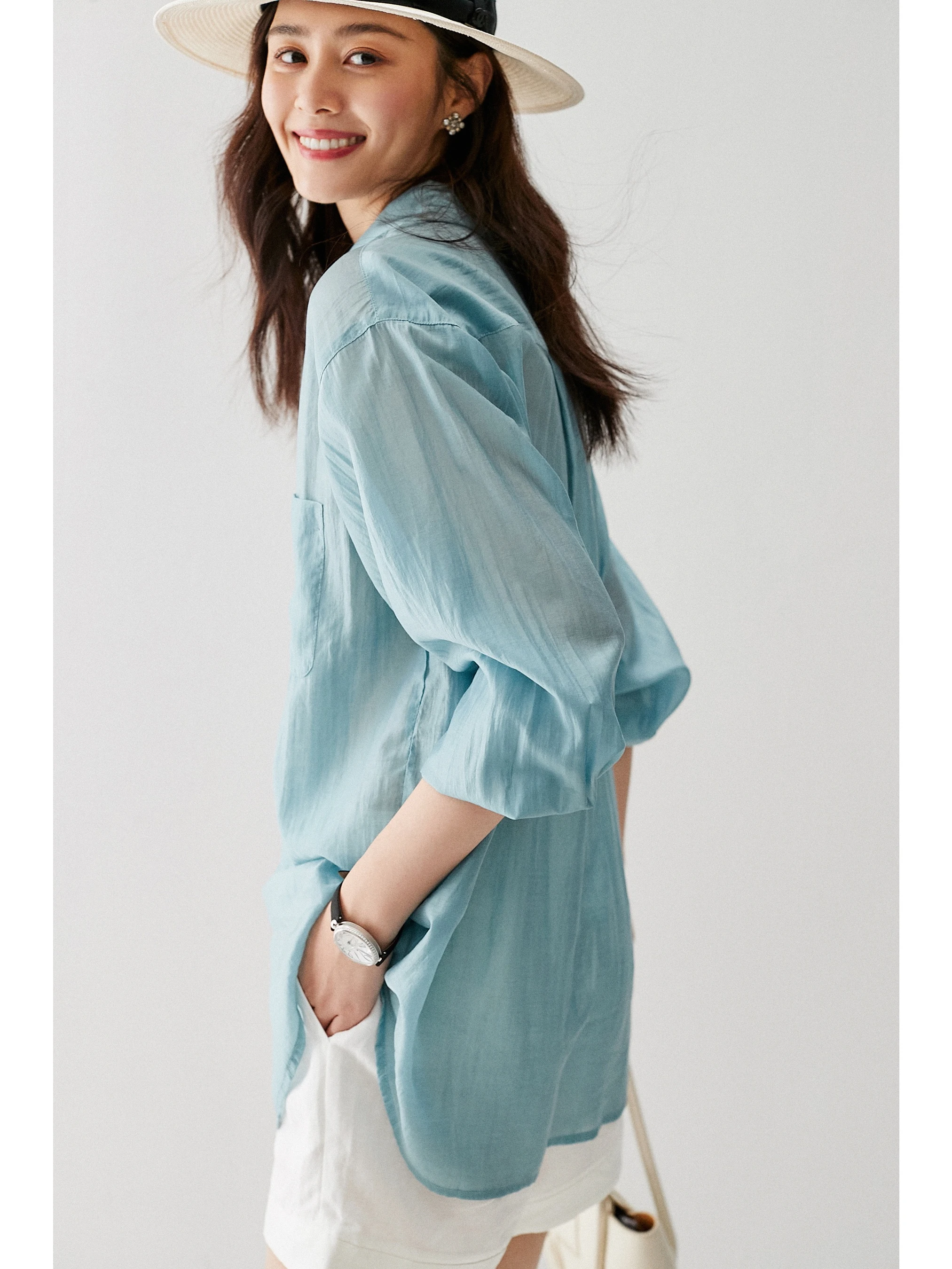 

Silk Lightweight Sun Protection irt Loose Fit Casual Sle Summer Favorite Thin Model Gold Ratio Lazy Faionable Women's S...