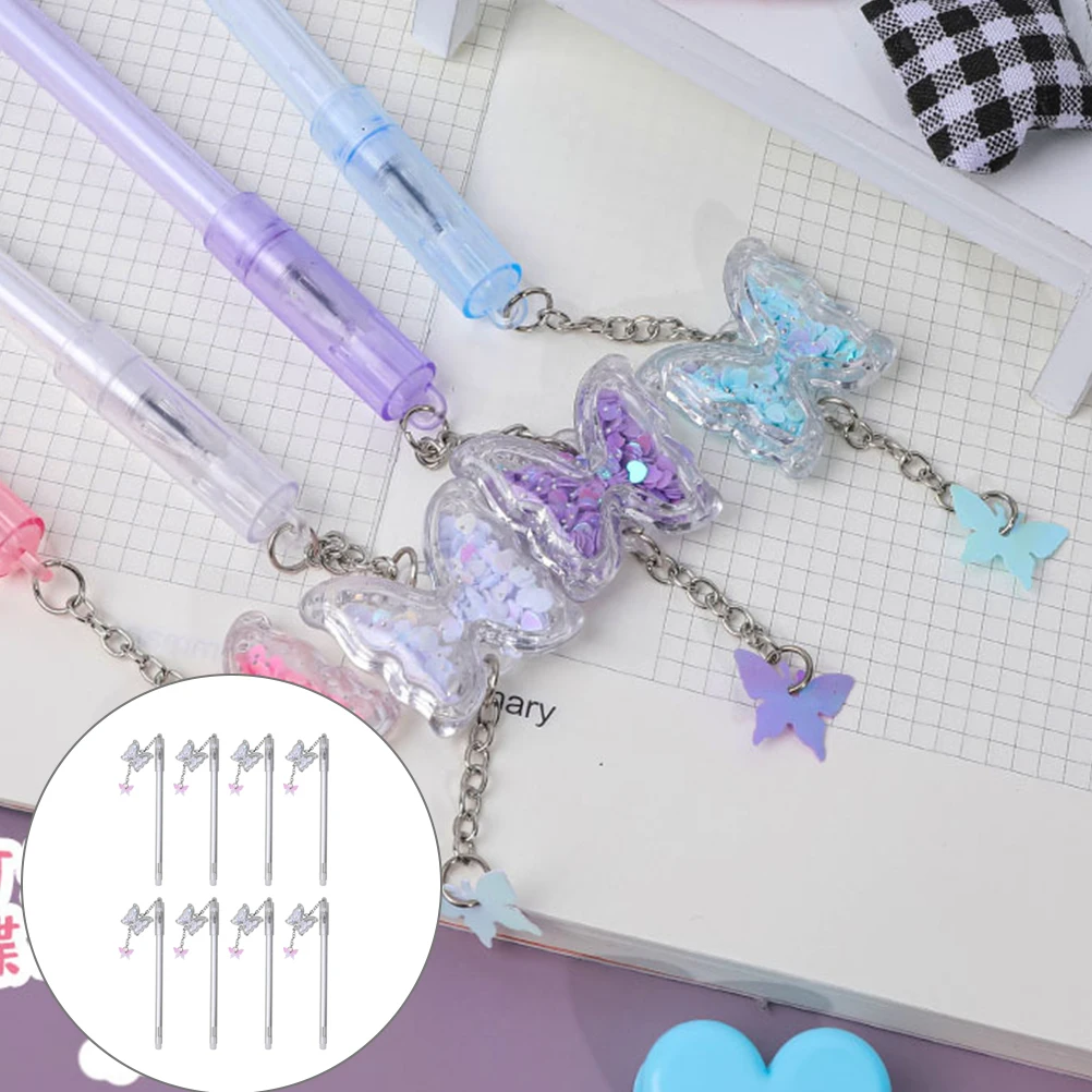 

8pcs Butterfly Pendant Sign Pen Pigment Ink Waterproof Smooth Writing For Office Study School Kids Stationery Gift Gel Pens