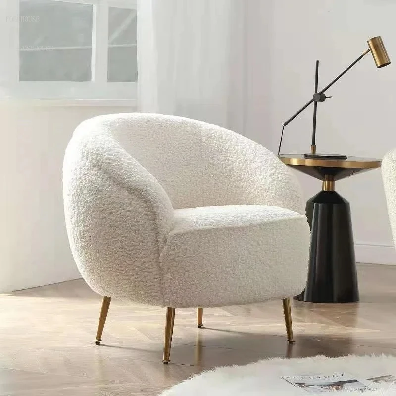 Nordic Lamb Velvet Living Room Chairs Home Furniture Leisure Balcony Small Apartment Sofa Chair Luxury Back Armchair Single Sofa