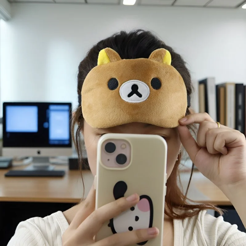 Máscara de ojos para dormir de dibujos animados Rilakkuma, parche ocular de sombreado transpirable ajustable portátil para viajes, suministros para Siesta para estudiantes y trabajadores de oficina
