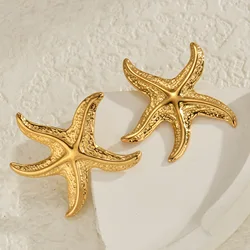 UZone Fashion Irregular Starfish Earrings for Women Stainless Steel Gold Color Summer Beach Party Geometric Stud Earring Jewelry