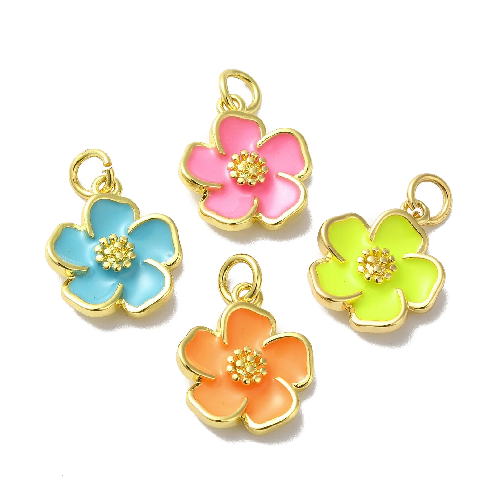 10pcs Brass Enamel Flower Charms Real 18K Gold Plated for Jewelry Making Cute Bracelet Necklace Accessories Supplies 15x13x3.5mm