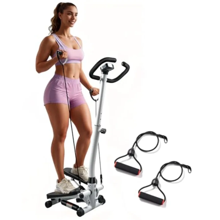 Kompakter Mini-Stepper für Zuhause mit Verstellbarem Lenker und Widerstandsbändern Weiß Leiser Indoor Bein- und Gesäßtrainer für Kardio-Fitness
