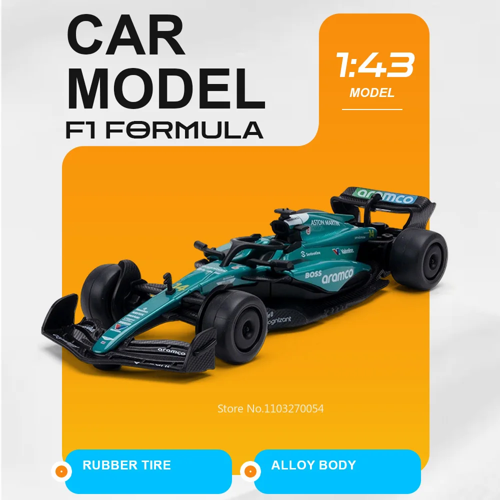 

1:43 F1 Formula Racing Car Model Alloy Diecast Toys Rubber Tire Metal Body with Acrylic Box Desktop Decoration Kid Birthday Gift
