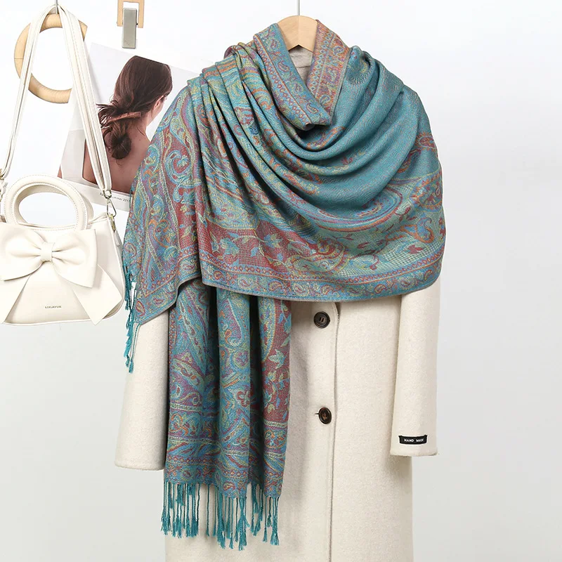 

2025 New Fashion Winter Warm Thick Soft Cashmere Pashmina Luxury Brand Jacquard Scarf Women Neckerchief Bandana Shawl Headband