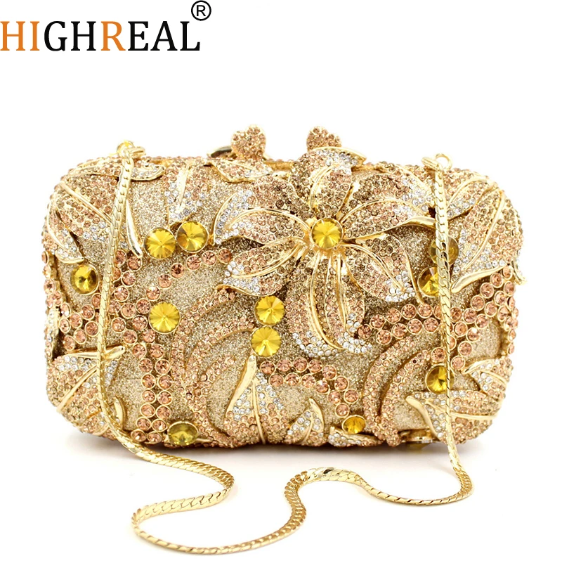 Flower Crystal Evening Bags Women New Gorgeous Designer Bling Diamond Metal Clutch Purses And Handbags Wedding Party