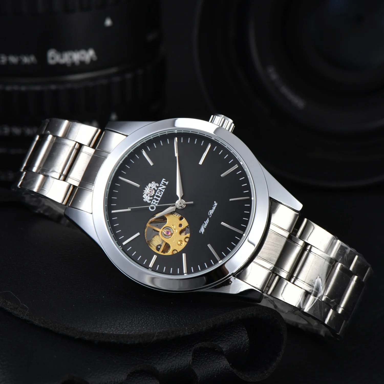 Jam Tangan Orient Refurbished Jepang Otomatis Mekanik Sepenuhnya Desain Hollowed Out untuk Pria Bisnis dengan Tali Baja Tahan Karat