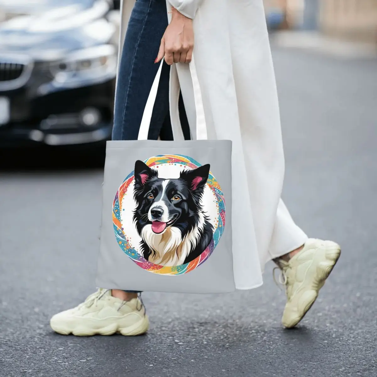 Border Collie Shopping Bags Lona dobrável The Tote Bag Senhoras Ombro Tote Bolsa de viagem