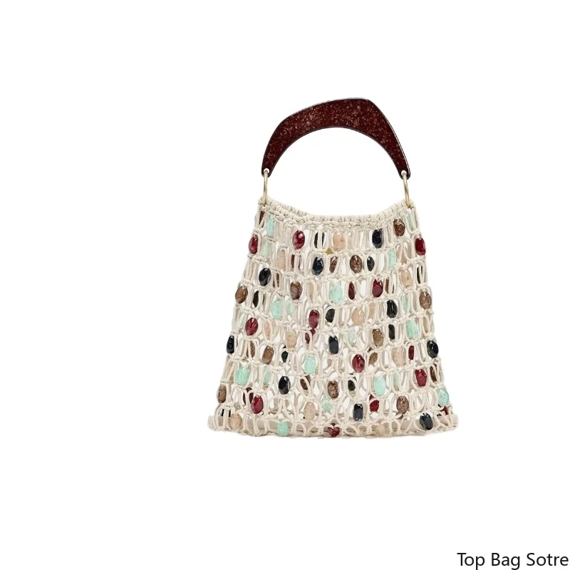 Women's Handmade Shoulder Bag Colorful Beaded Woven Hollow-Out Top Handle Vacation Beach Summer Resort
