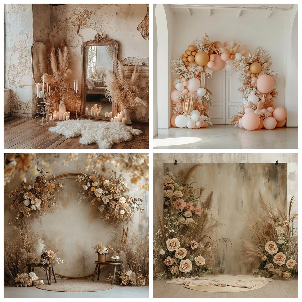 

Bohemian Room Photography Background Flower Wall Arch Adult Birthday Wedding Pregnant Woman Portrait Decoration Background