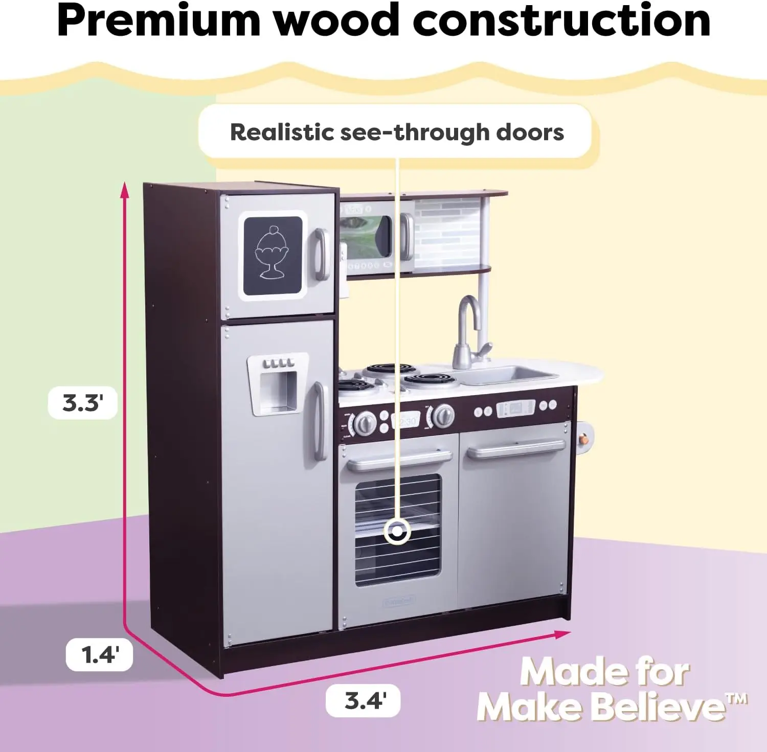 Uptown Espresso Wooden Play Kitchen with Play Phone, Chalkboard & Towel Rack, Espresso