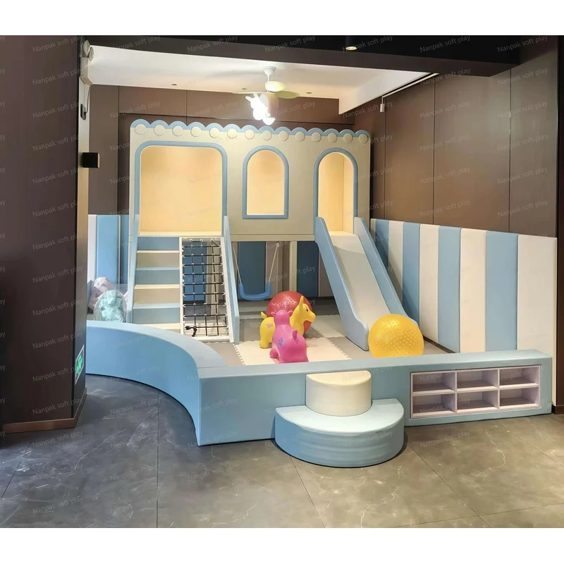 Indoor Custom Compact Soft Play Equipment Castle Playhouse Kids Climber Crawl Spiral Slide for Child Care Center Party Cafe