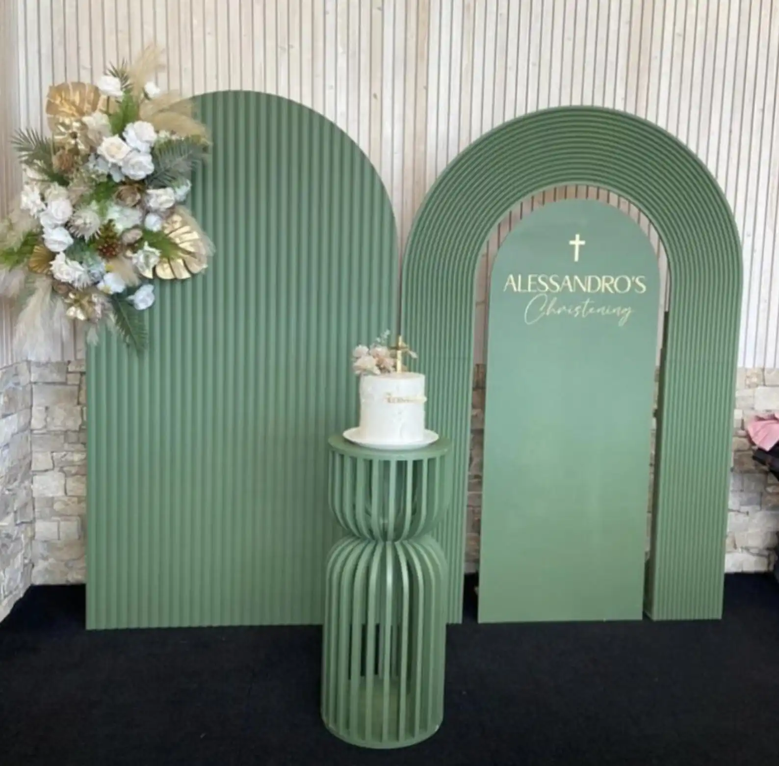 Mehofond Benutzerdefinierte 2-seitige grüne Wellen Muster Geburtstag Party Baby Dusche Hochzeit Abdeckung Chiara Bogen Wand Hintergrund Dekor Hintergrund