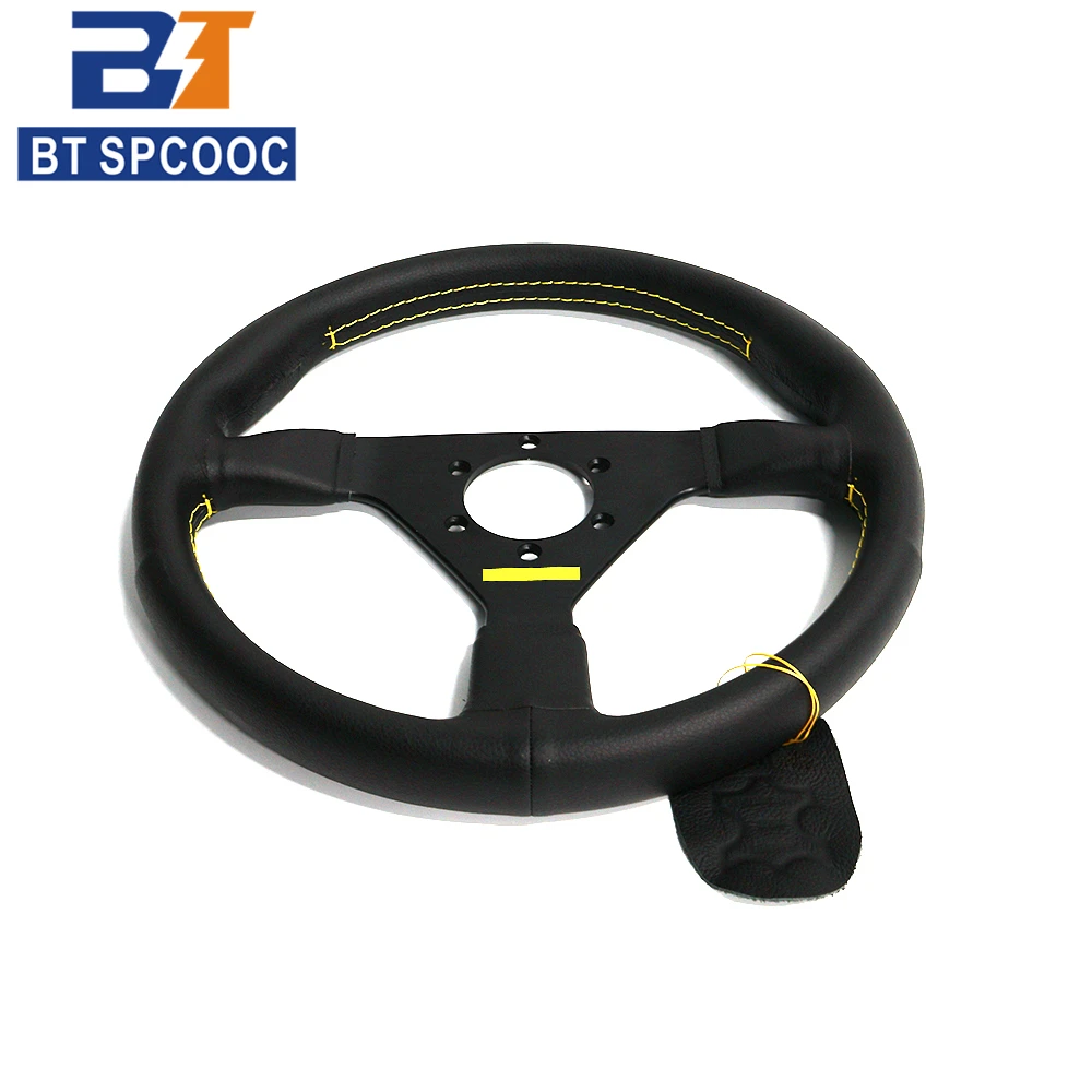 V2 13inch 320mm Real Leather Racing Steering Wheel JDM Car Sport Drift Steering Wheel Modified  Yellow view 3