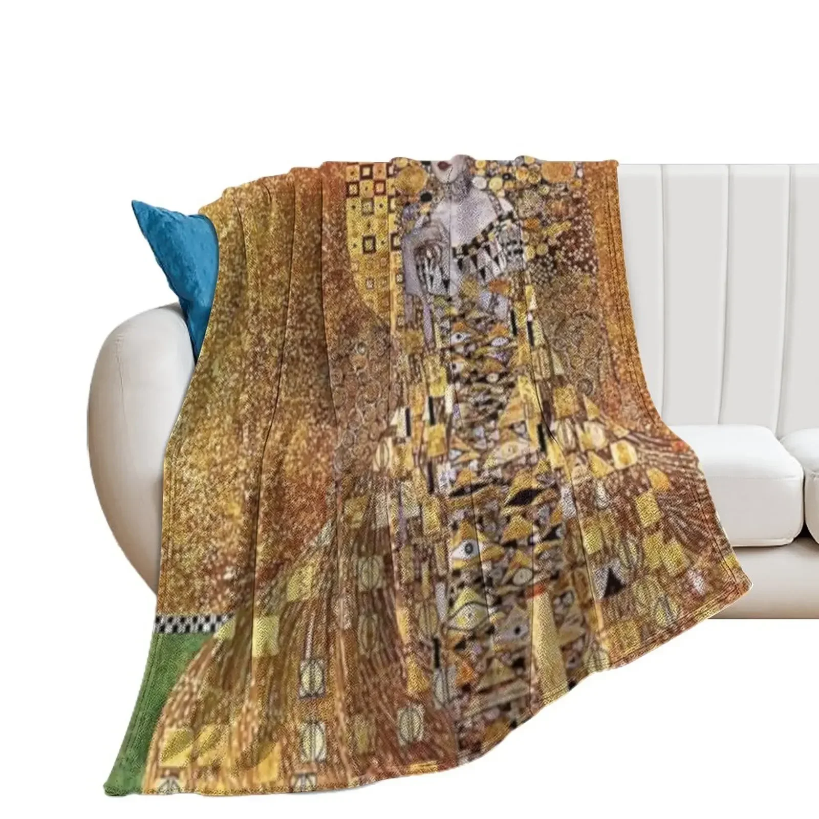 Gustav Klimt| Portrait of Adele Bloch Bauer I | Art Nouveau Throw Blanket Flannel Fabric for sofa Blankets