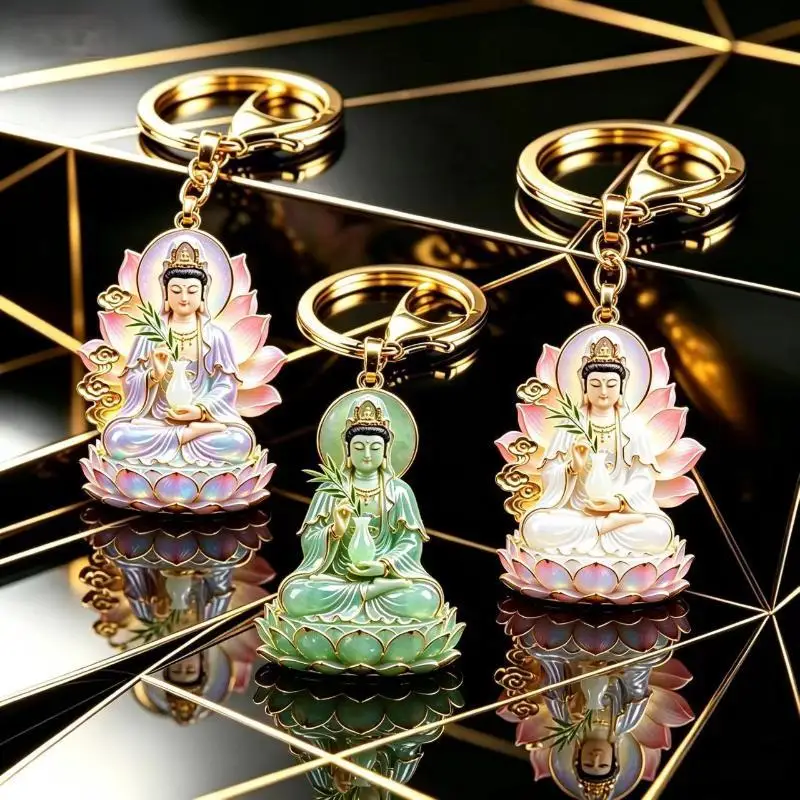 Lotus-Sitzender Sakyamuni Schlüsselanhänger, Exquisiter Emaille-Metall-Schlüsselring, 1 Stück, Tragbarer Schlüsselring für Rucksack-Dekoration, Geschenk für Enthusiasten – Detail 4