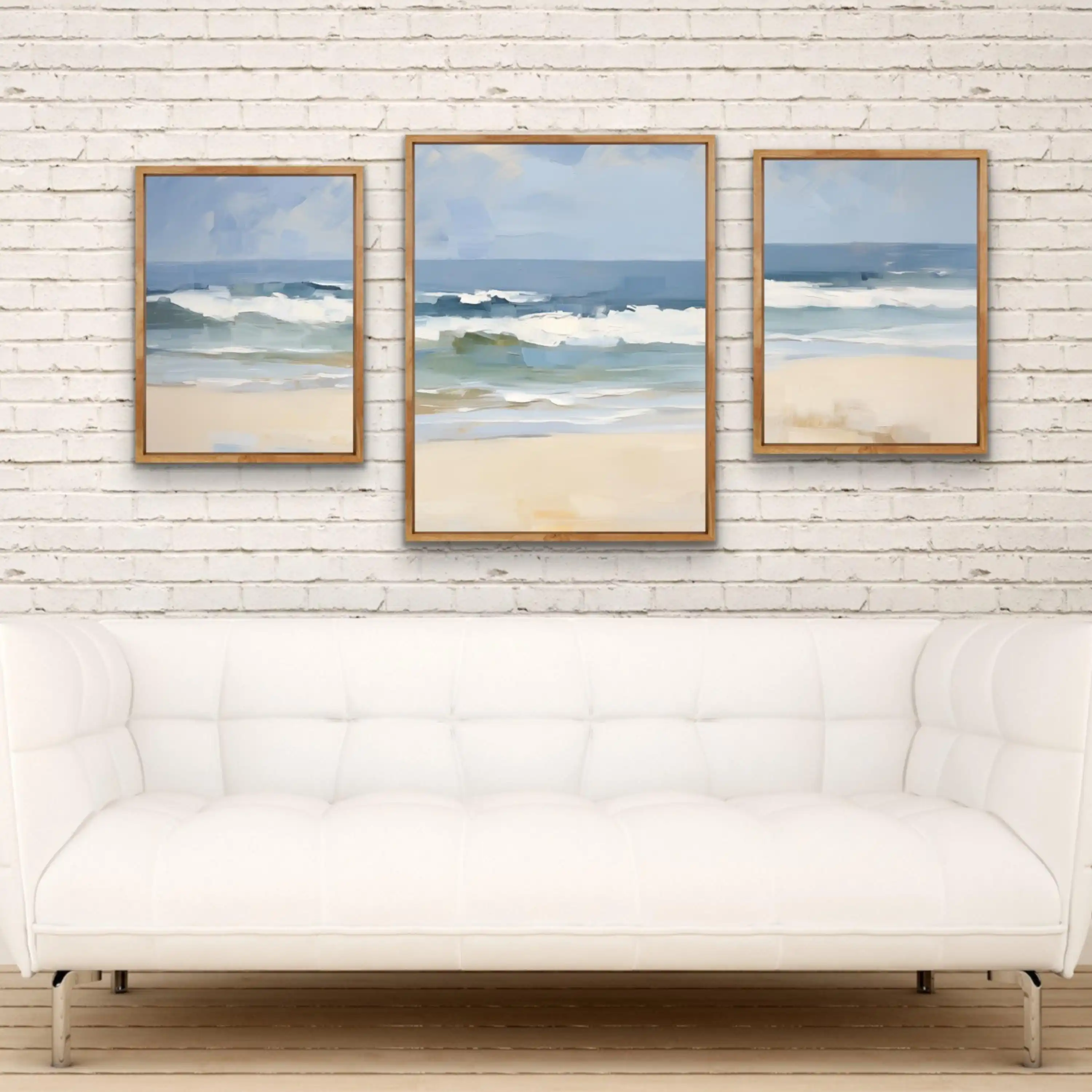 Strandwellen-Leinwandbild-Set, neutrale Meereslandschaftsdrucke, minimalistische Strandhaus-Dekoration für Wohnzimmer und Schlafzimmer