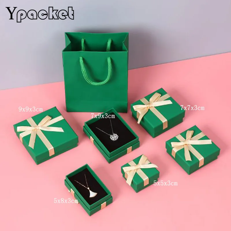 Green Fashion Jewelry Organizer Box Engagement Ring For Earrings Necklace Pendant Bracelet Carrying Case Ribbon Gifts Box 48Pcs