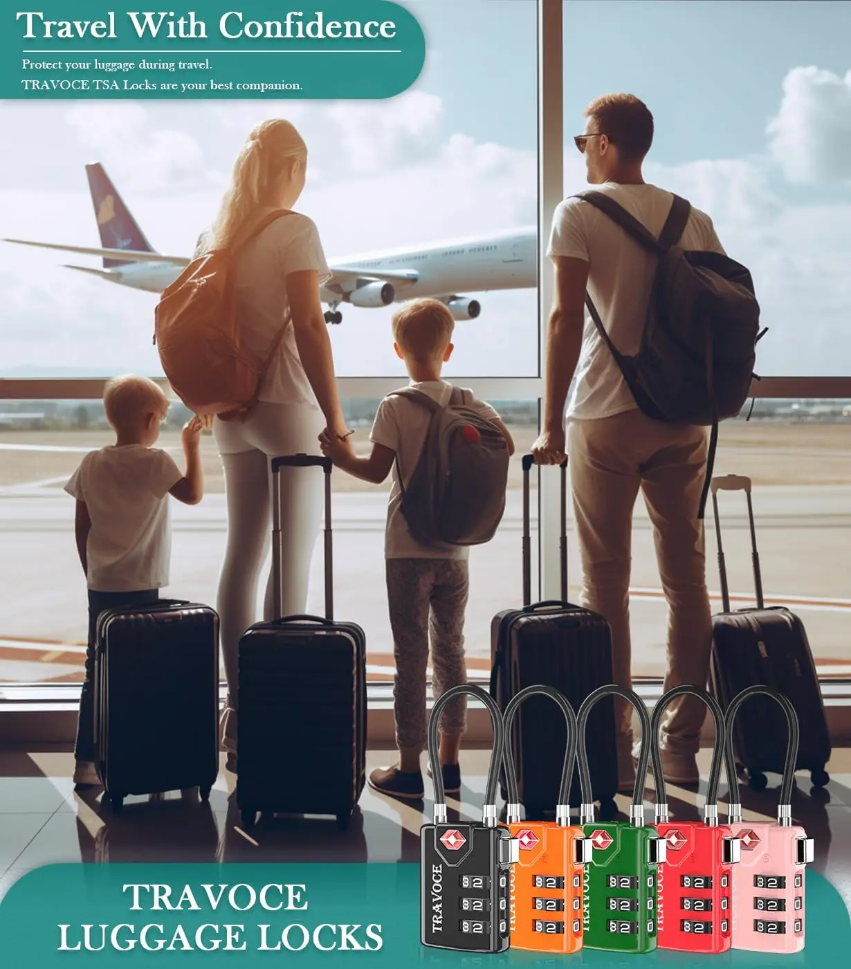 أقفال أمتعة معتمدة من إدارة أمن المواصلات الأمريكية، سوداء مكونة من 4 قطع للسفر وصالة الألعاب الرياضية وصندوق الأدوات وحقيبة الظهر