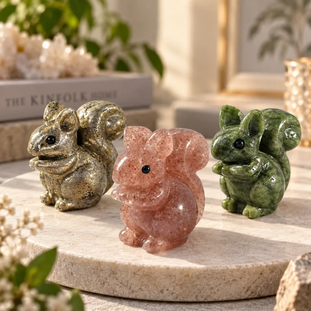 Crystal Squirrel Figurine Home Decor Ornament Mineral Gift Holiday Collection
