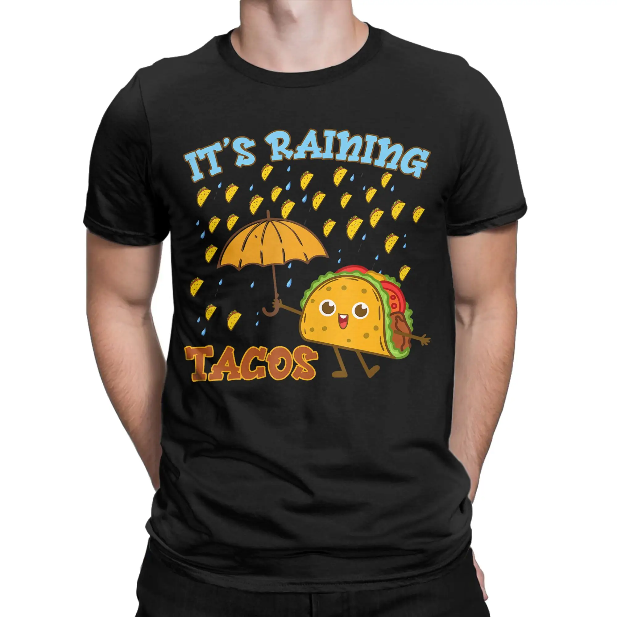 Taco in the Rain T Shirts for Men 100% Cotton Novelty T-Shirts Round Collar  Tee Shirt Short Sleeve Clothing Party