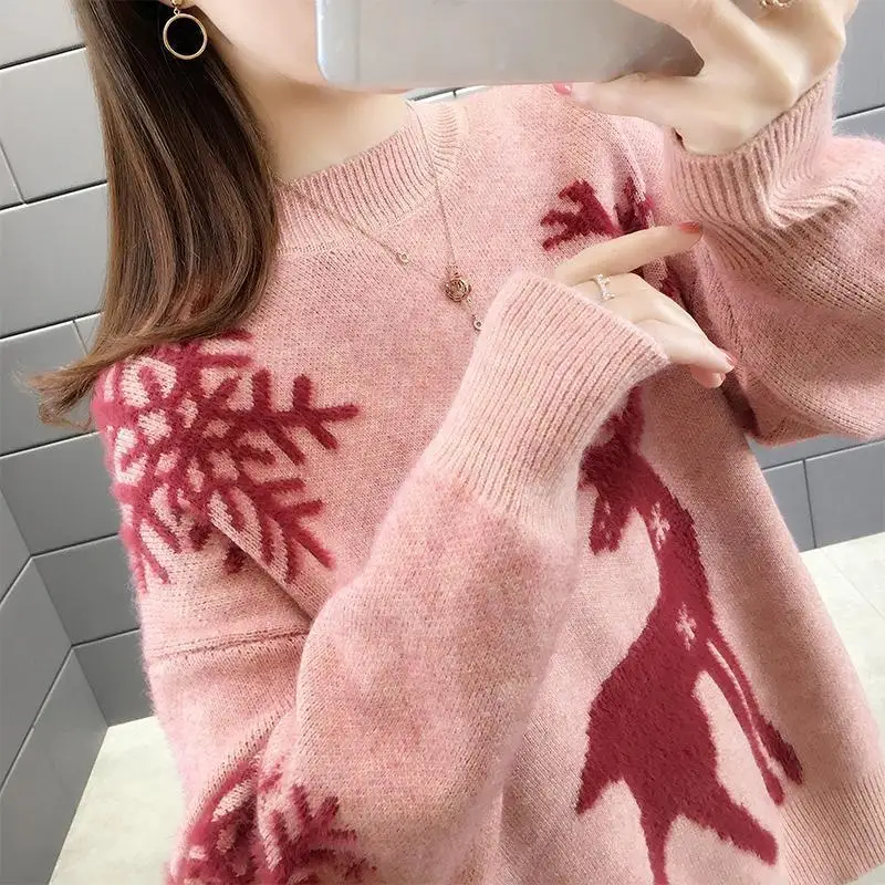 Women\'s Little Deer Christmas Sweater Thickened Loose Coat 2024 Autumn Winter New Fashion Tops Knitwear Shirts For Women Clothes