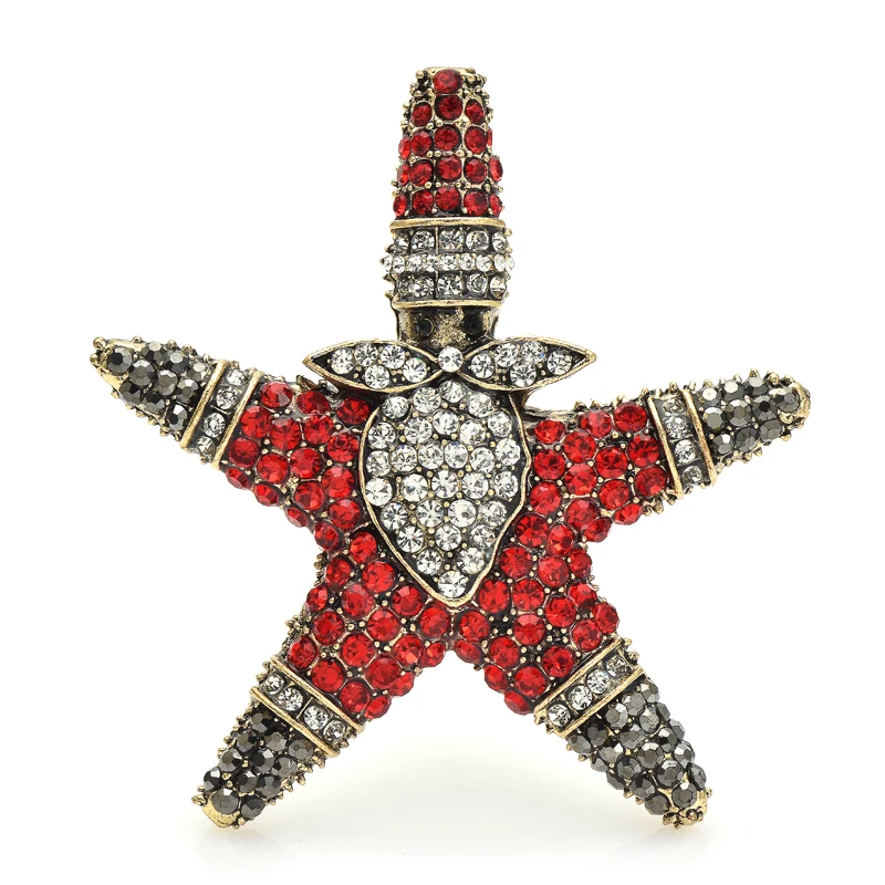 Wuli&baby Designer Starfish Christmas Father Brooches For Women Lovely Rhinestone Santa Claus New Year Brooch Pins Gifts