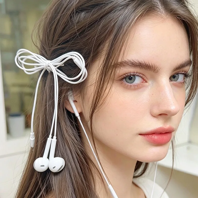 Punk Bow Hair Clip Earphone Cable Design for Women Y2K Alloy Lightweight Hair Barrettes Black White Retro Hair Accessories Daily