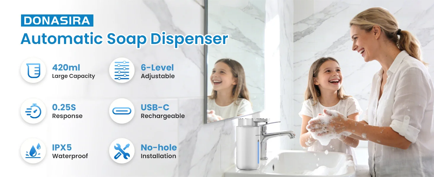 420ML Berührungsloser Digitaler Seifenspender mit 6-stufiger Schaum-/Flüssigkeitsregulierung, Automatischer Intelligenter Sensor-Handdesinfektionsmittel-Pumpspender – Detail 1