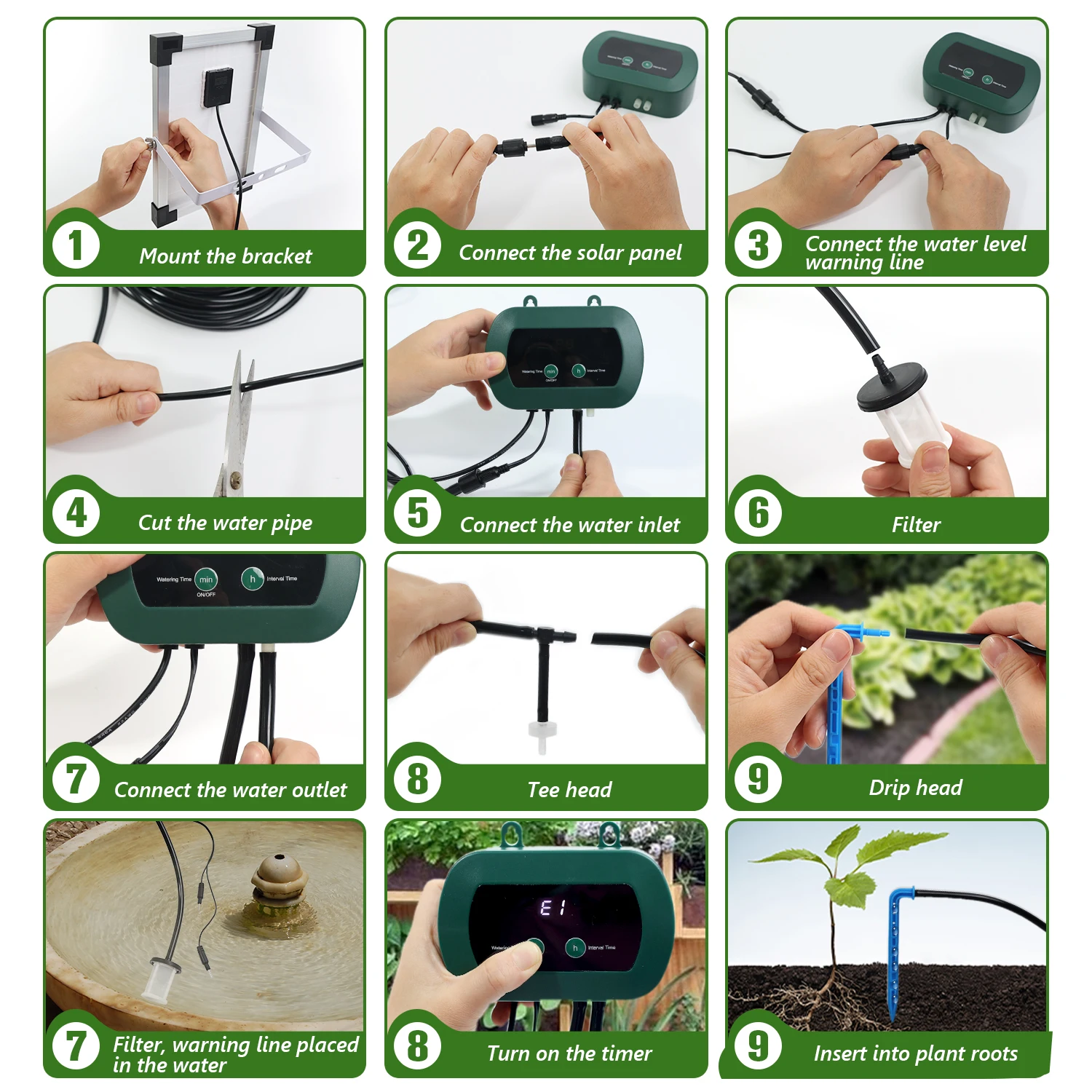 Solar Hydroponics Equipment  Micro Drip Pumps Garden Greenhouse Watering Kit Smart Controller Dripper Watering Irrigation System view 6