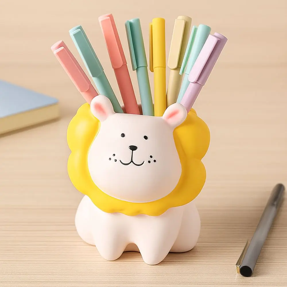 

Little Lion Cartoon Pen Holder Ornament Cream Style Pencil Storage Box Multi-functional Tabletop Storage Stationery Organizer