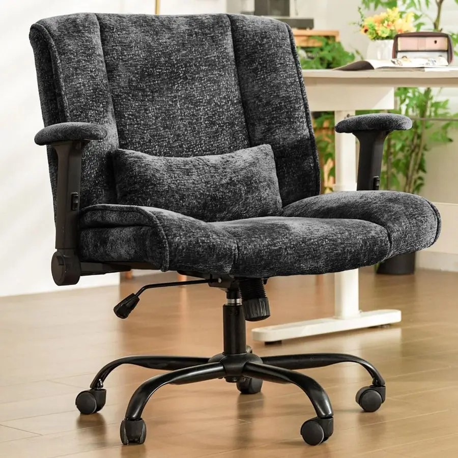 

Кресло с колесиками и откидными подлокотниками, широкое офисное кресло с перекрестными ножками и регулируемым наклоном, кресло для рабочего стола с поддержкой поясницы